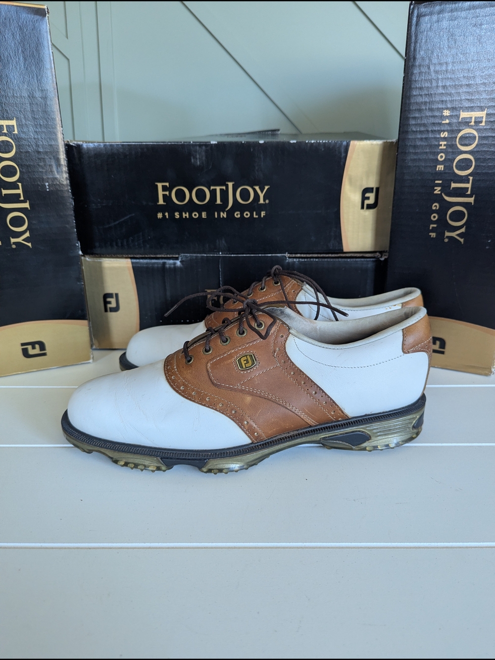 FootJoy Men's White and Brown Golf Shoes